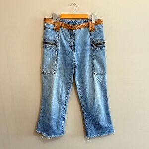 💥4/$10💥 Vintage Bum Blue Jean Capris with Cognac Faux Suede Accents